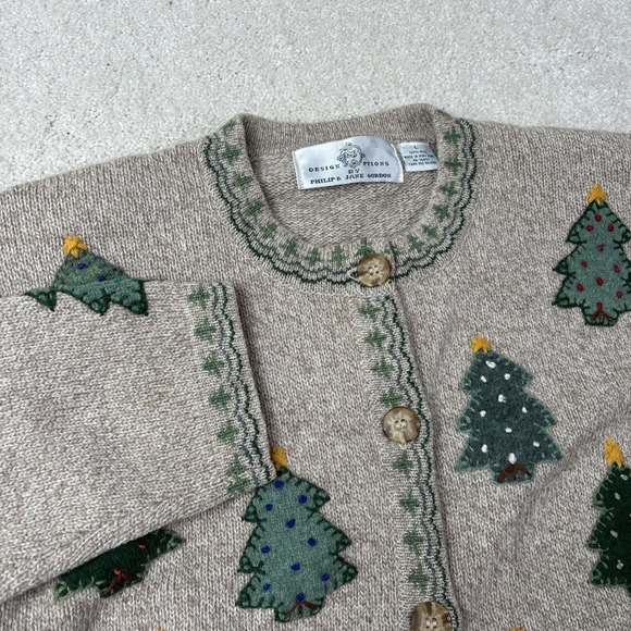 Design Options Sweaters - Design Options Philip & Jane Gordon Cardigan Sweater Large Beige Christmas Tree